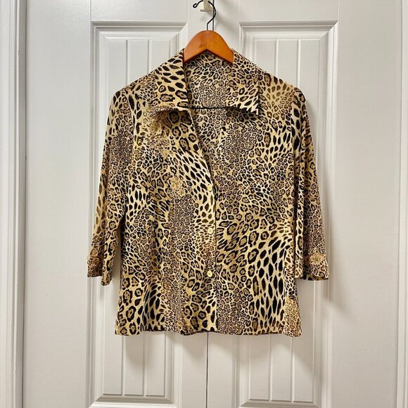 Vintage Leopard Print Collared Button-Up Blouse - M - Picture 2 of 16